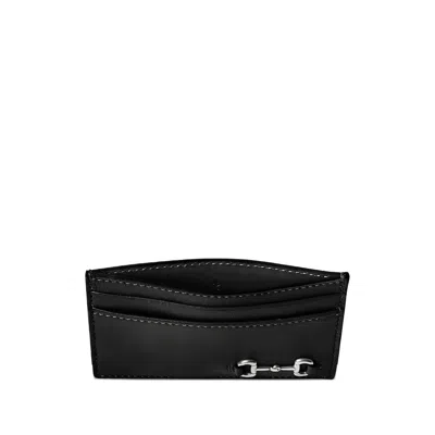 Gucci Men Black Card Holder With Horsebit On The Front In Leather Man In Black