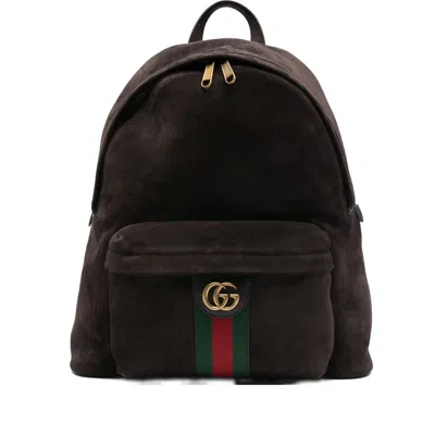 Gucci Men Dark Brown Suede Medium Ophidia Backpack In Brown