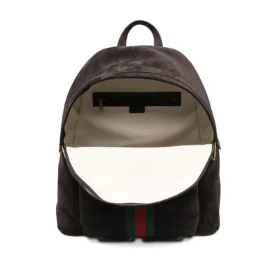 Gucci Men Dark Brown Suede Medium Ophidia Backpack In Brown