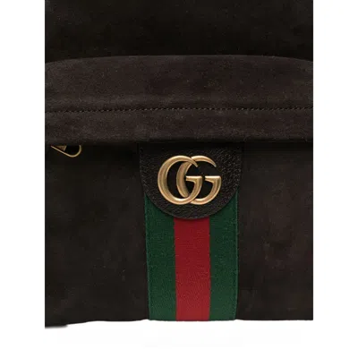 Gucci Men Dark Brown Suede Medium Ophidia Backpack In Brown