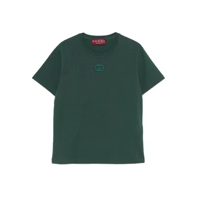 Gucci Women Cotton T-shirt With Gg Incrocio Logo Detail In Green