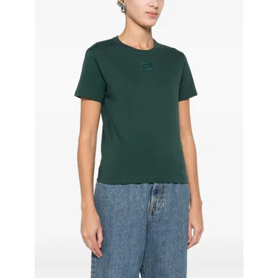 Gucci Women Cotton T-shirt With Gg Incrocio Logo Detail In Green