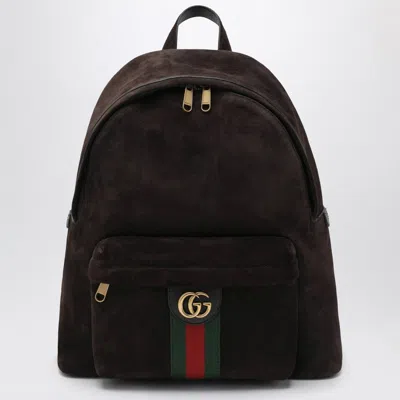 Gucci Men Dark Brown Suede Medium Ophidia Backpack In Brown