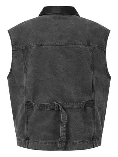 Studio Tomboy Collared Sleeveless Denim Jacket In Gray