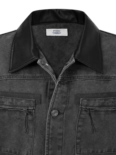 Studio Tomboy Collared Sleeveless Denim Jacket In Gray