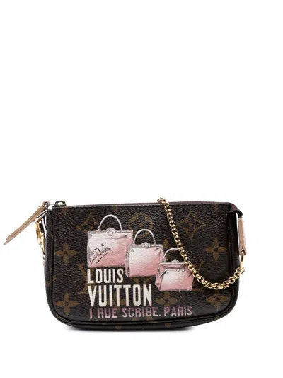 Pre-owned Louis Vuitton 2010 Monogram Affiche Mini Pochette Accessoires Handbag In Brown