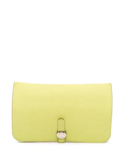Pre-owned Hermes 2022 Togo Dogon Duo Wallet Gm Long Wallets In Yellow