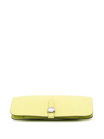 Pre-owned Hermes 2022 Togo Dogon Duo Wallet Gm Long Wallets In Yellow