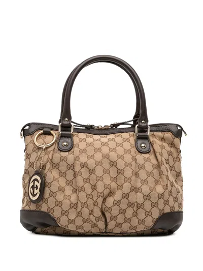 Pre-owned Gucci 2016-2025 Gg Canvas Sukey Satchel In Brown