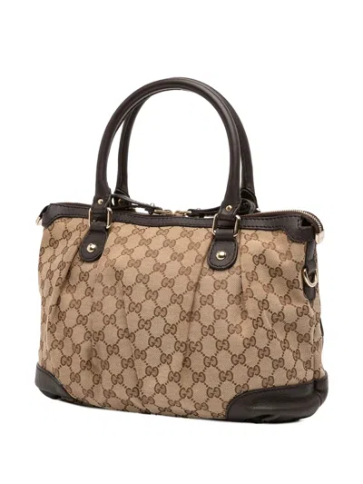 Pre-owned Gucci 2016-2025 Gg Canvas Sukey Satchel In Brown