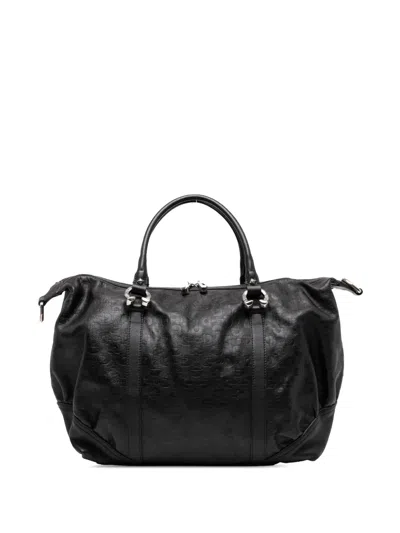 Pre-owned Gucci 2000-2015 Embossed Leather Horsebit Satchel In Black