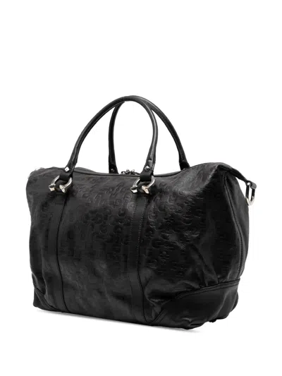 Pre-owned Gucci 2000-2015 Embossed Leather Horsebit Satchel In Black