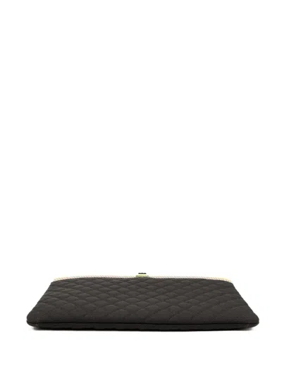 Pre-owned Chanel 2016-2017 Large Quilted Nylon Fluo Boy O Case Clutch Bag In Black