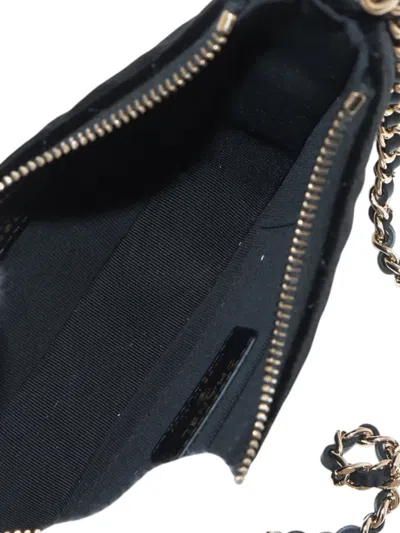 Pre-owned Chanel 2021-2025 Cc Quilted Velour Half Moon Chain Crossbody Bag In Black