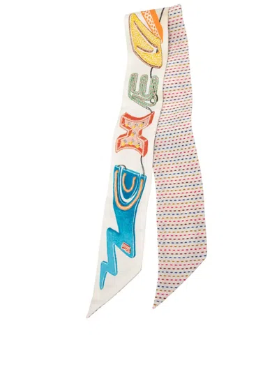 Pre-owned Hermes 2020-2025 Chevaloscope Pointille Silk Twilly Scarf Scarves In White
