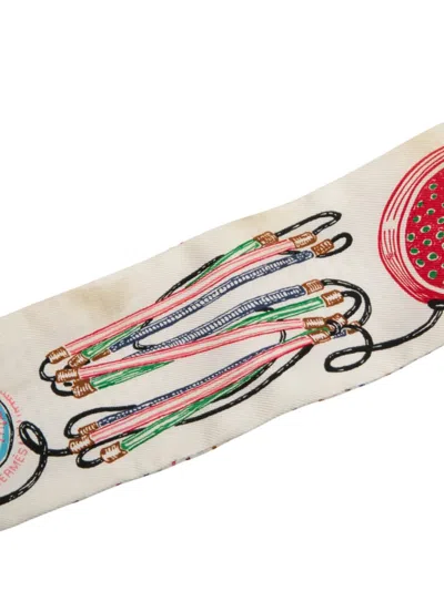 Pre-owned Hermes 2020-2025 Chevaloscope Pointille Silk Twilly Scarf Scarves In White