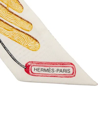 Pre-owned Hermes 2020-2025 Chevaloscope Pointille Silk Twilly Scarf Scarves In White