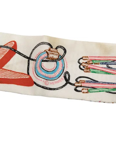 Pre-owned Hermes 2020-2025 Chevaloscope Pointille Silk Twilly Scarf Scarves In White