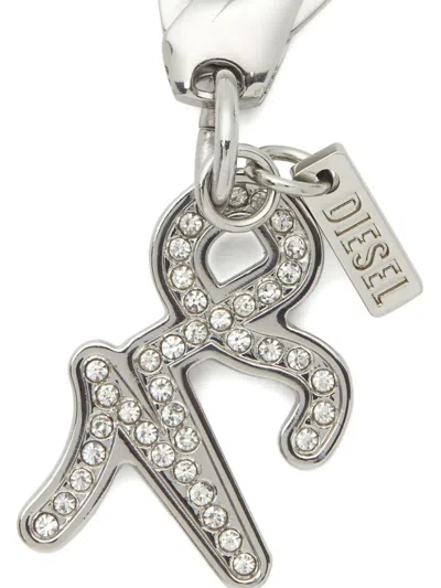 Diesel Rhinestone Charm Capricorn Keyring In Silver