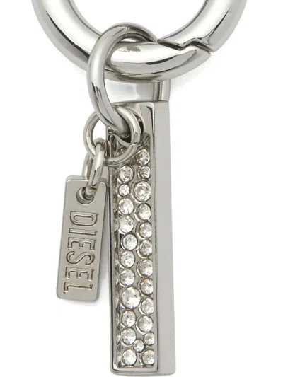 Diesel Rhinestone Charm-i Keyring In Silver