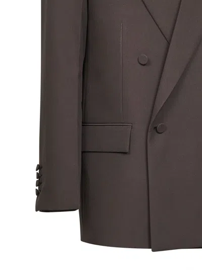 Gucci Double-breasted Technical Panama Jacket In Brown