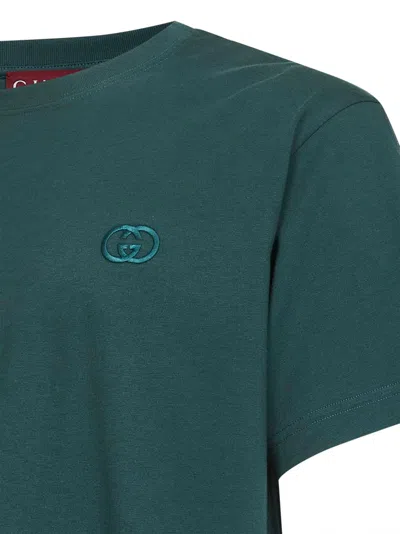 Gucci Men Cotton T-shirt With Embroidered Gg Incrocio Logo In Green