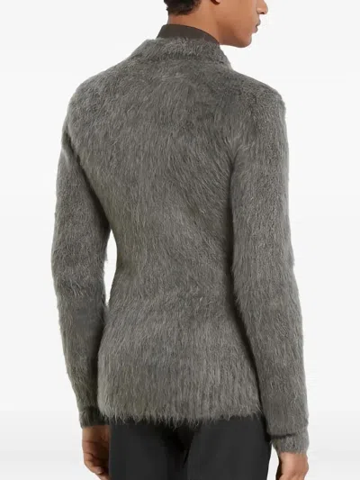 Gucci Men Grey Cardigan With Classic Collar And Brushed Effect In Mohair Blend Woman In Gray