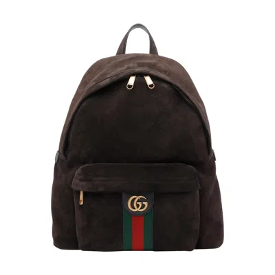 Gucci Men Dark Brown Suede Medium Ophidia Backpack In Brown