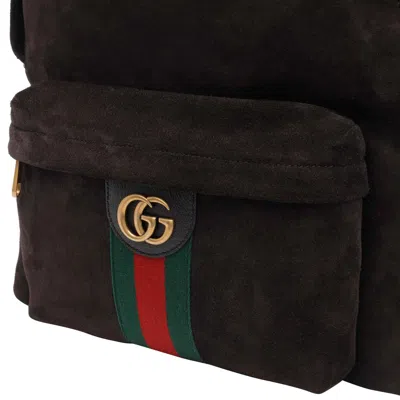 Gucci Men Dark Brown Suede Medium Ophidia Backpack In Brown