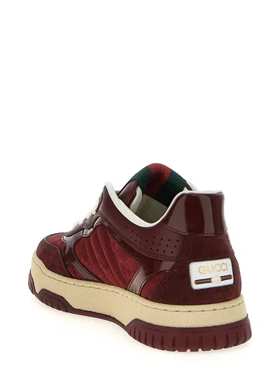 Gucci Burgundy Leather And Gg Supreme Fabric Re-web Sneakers In Burgundy