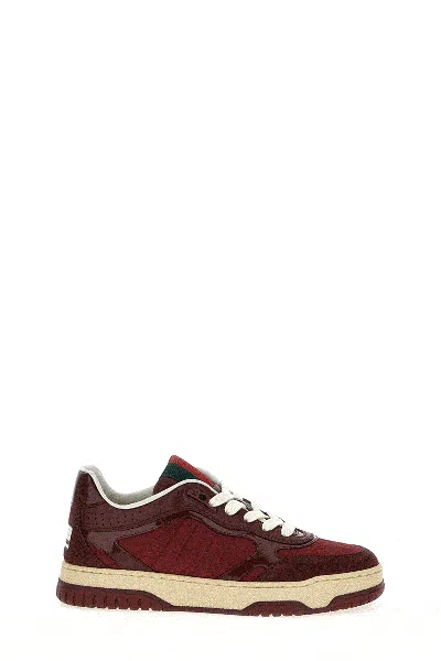 Gucci Burgundy Leather And Gg Supreme Fabric Re-web Sneakers In Burgundy