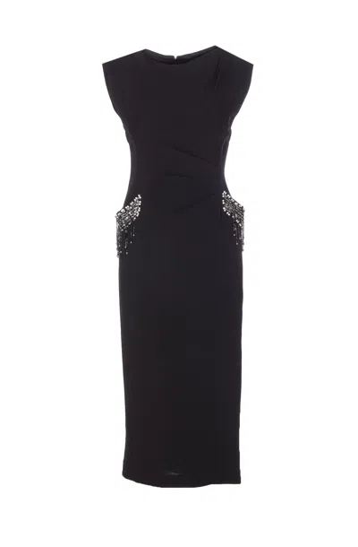 Pinko Midi Sleeveless Dress With Side Split And Sequins In Black