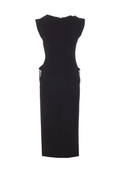 Pinko Midi Sleeveless Dress With Side Split And Sequins In Black