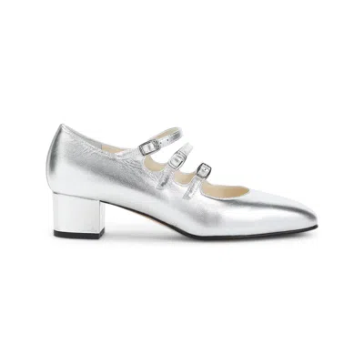 Carel Triple Strap Square Toe Block Heel Pump In Metallic