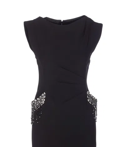Pinko Midi Sleeveless Dress With Side Split And Sequins In Black