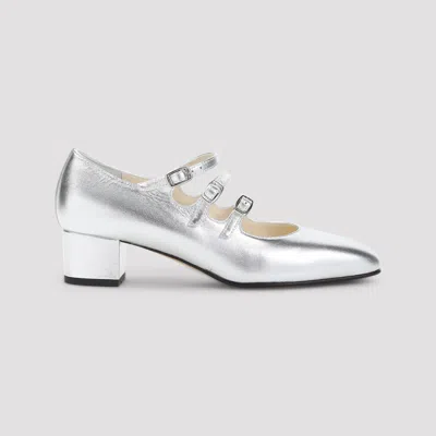 Carel Triple Strap Square Toe Block Heel Pump In Metallic
