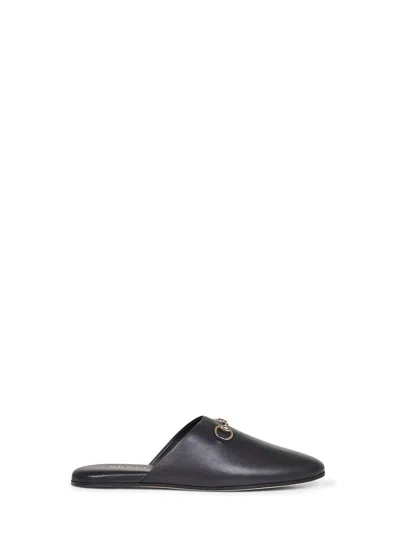 Gucci Women Black Nappa Leather Mules With Horsebit
