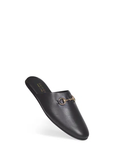 Gucci Women Black Nappa Leather Mules With Horsebit