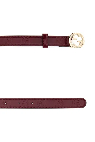 Gucci Women Burgundy Leather Belt In Burgundy
