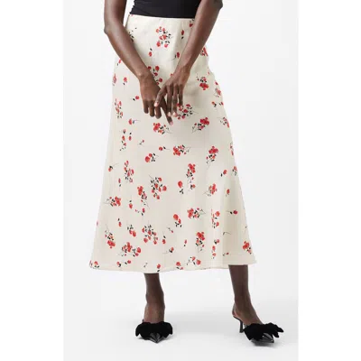 French Connection Floramour Ennis Satin Maxi Skirt In Classic Cream Multi In White