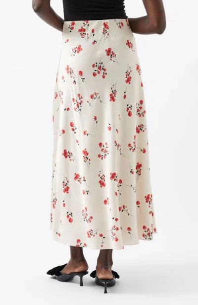 French Connection Floramour Ennis Satin Maxi Skirt In Classic Cream Multi In White