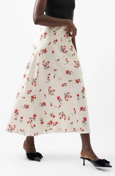 French Connection Floramour Ennis Satin Maxi Skirt In Classic Cream Multi In White