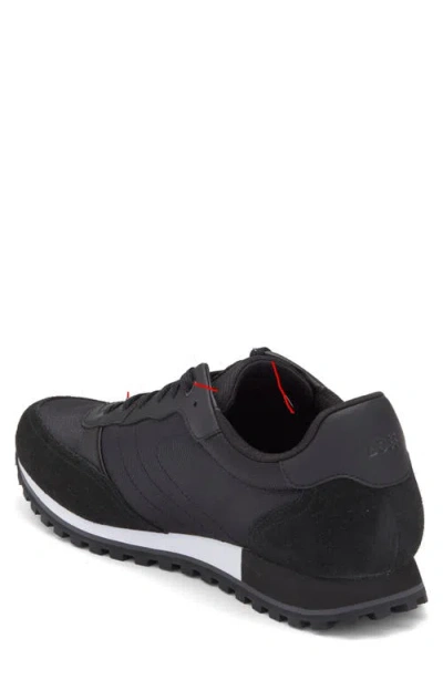 Hugo Boss Mixed-material Trainers With Faux-leather Trims In Black