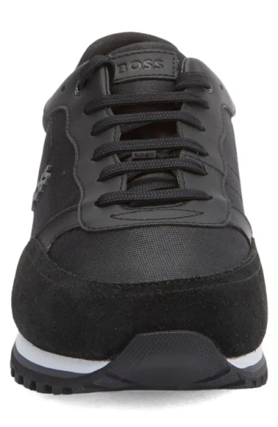 Hugo Boss Mixed-material Trainers With Faux-leather Trims In Black