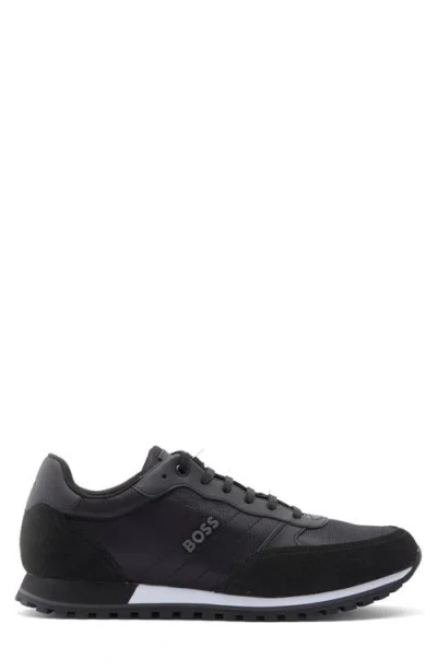 Hugo Boss Mixed-material Trainers With Faux-leather Trims In Black
