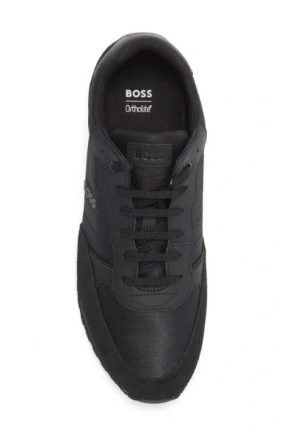 Hugo Boss Mixed-material Trainers With Faux-leather Trims In Black