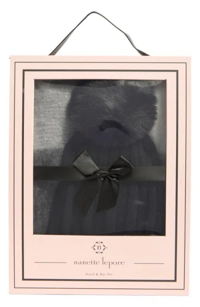 Nanette Lepore Faux Fur Pompom Beanie & Scarf Set In Multi