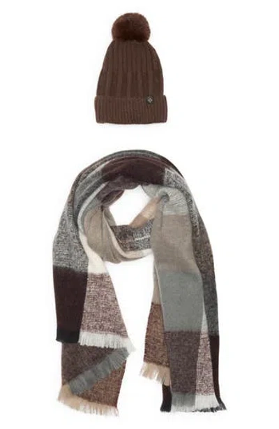 Nanette Lepore Faux Fur Pompom Beanie & Scarf Set In Multi