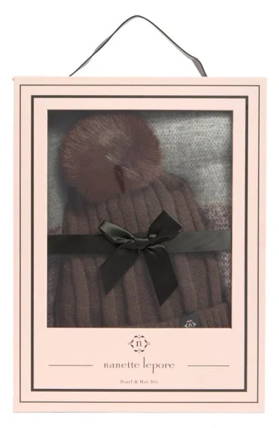 Nanette Lepore Faux Fur Pompom Beanie & Scarf Set In Multi