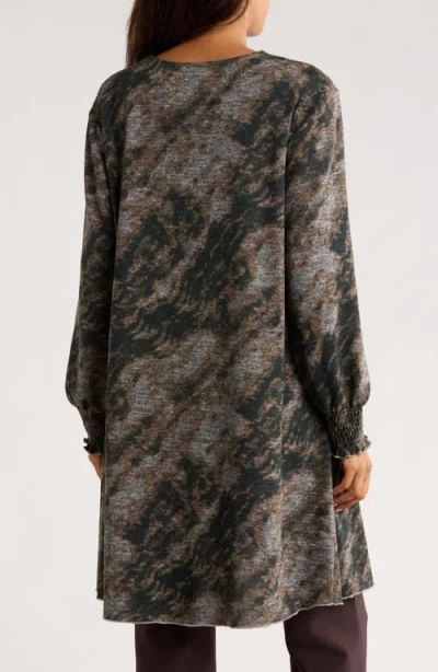 Patrizia Luca Long Sleeve Hacci Tunic Top In Gray